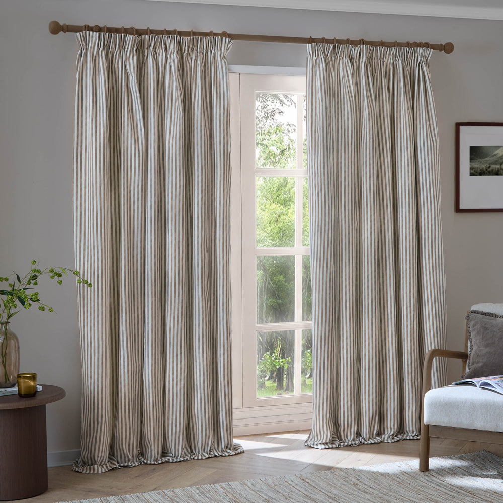 Striped Brown Curtains - Hebden 100% Cotton Blackout Pencil Pleat Curtains Mole Yard