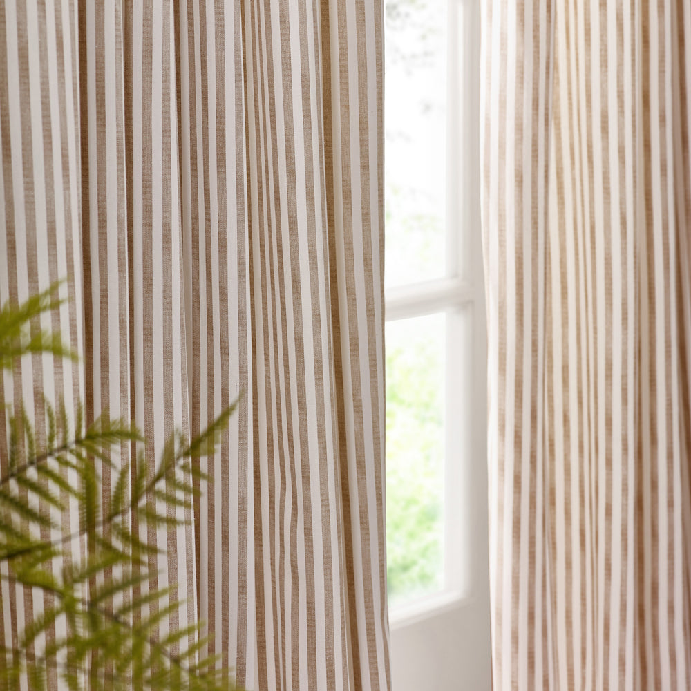 Striped Beige Curtains - Hebden 100% Cotton Blackout Pencil Pleat Curtains Natural Yard