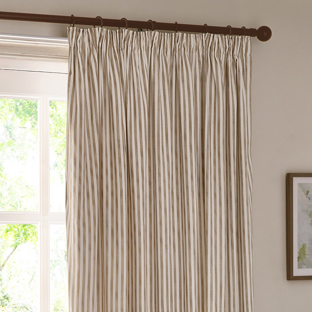 Striped Beige Curtains - Hebden 100% Cotton Blackout Pencil Pleat Curtains Natural Yard