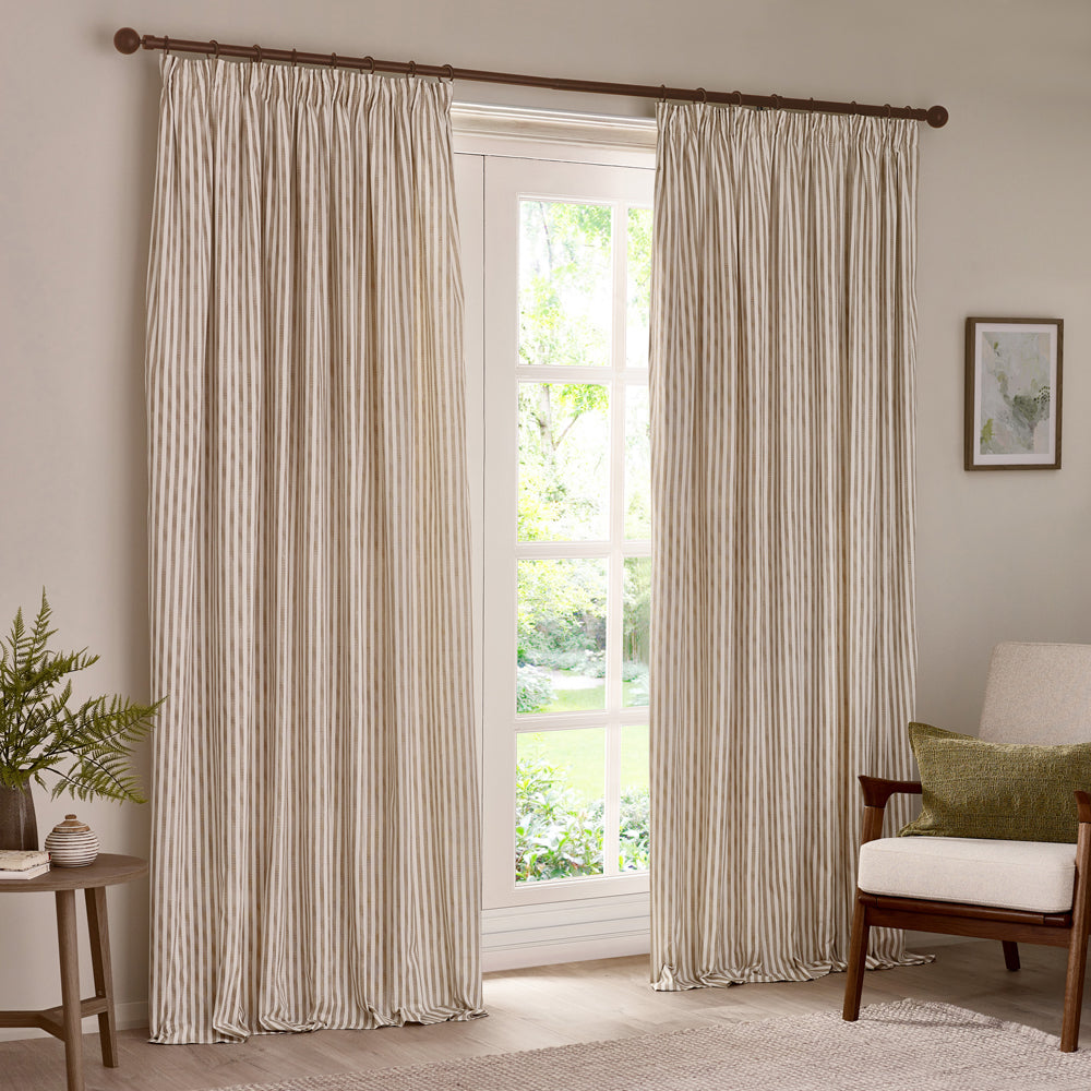Striped Beige Curtains - Hebden 100% Cotton Blackout Pencil Pleat Curtains Natural Yard