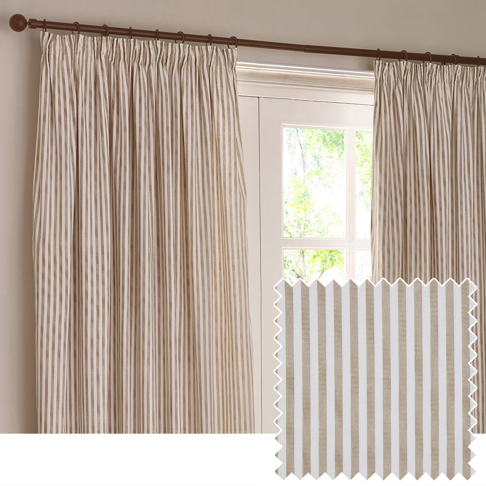Striped Beige Curtains - Hebden 100% Cotton Blackout Pencil Pleat Curtains Natural Yard