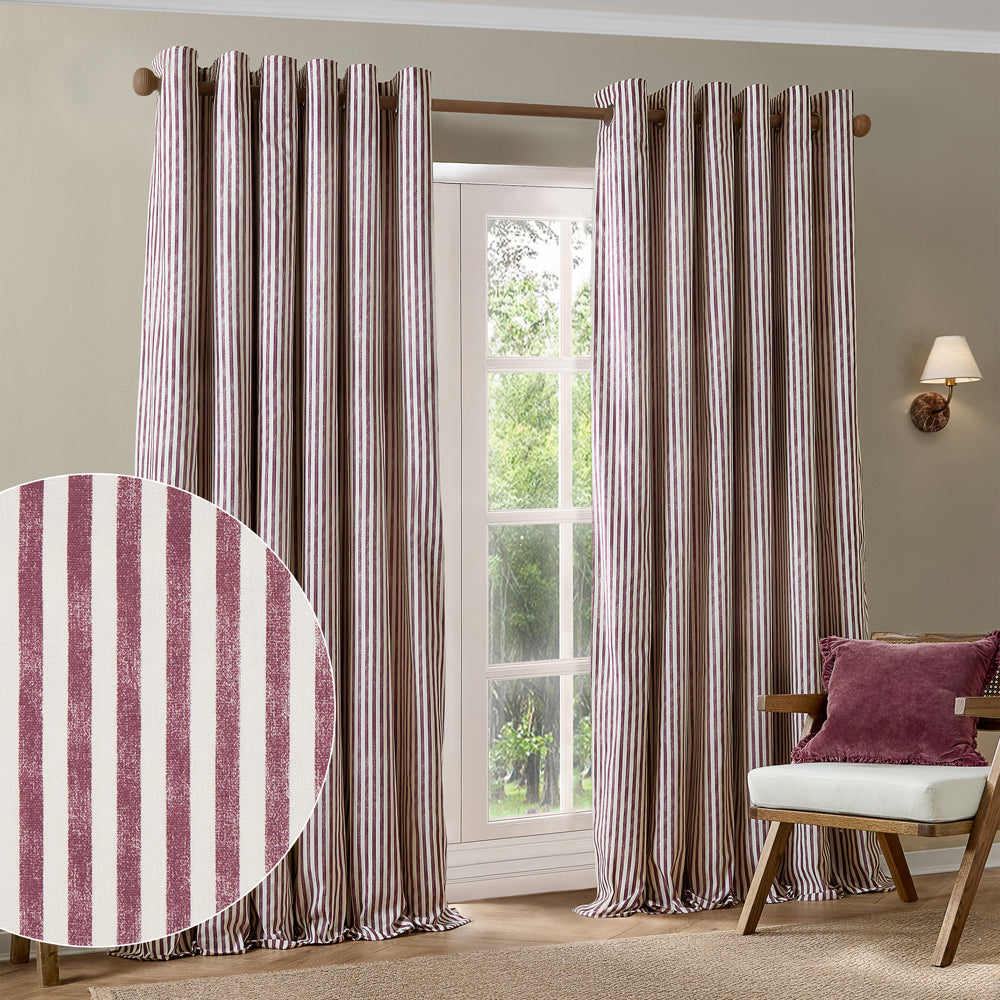 Striped Red Curtains - Hebden 100% Cotton Blackout Eyelet Curtains Beetroot Yard
