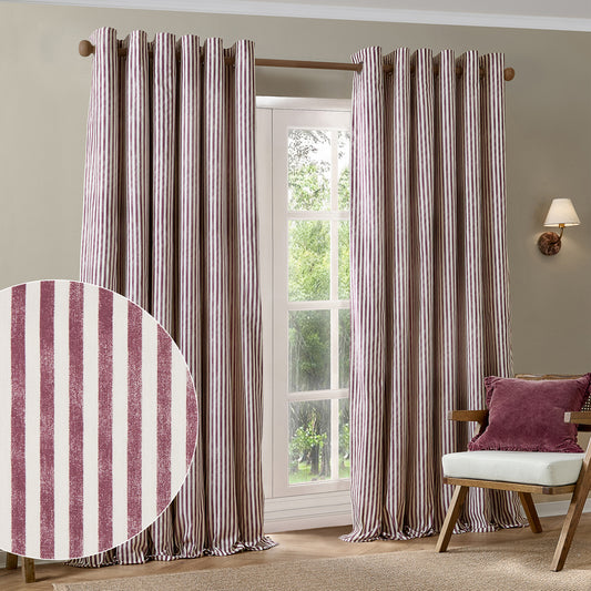 Striped Red Curtains - Hebden 100% Cotton Blackout Eyelet Curtains Beetroot Yard