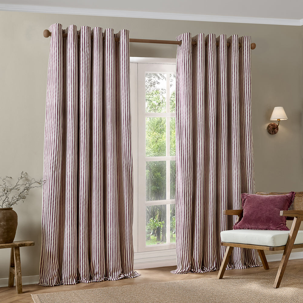 Striped Red Curtains - Hebden 100% Cotton Blackout Eyelet Curtains Beetroot Yard