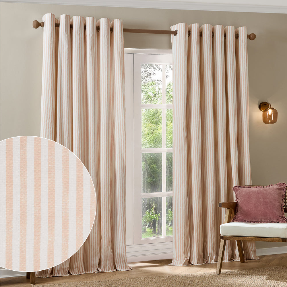 Striped Pink Curtains - Hebden 100% Cotton Blackout Eyelet Curtains Blush Yard