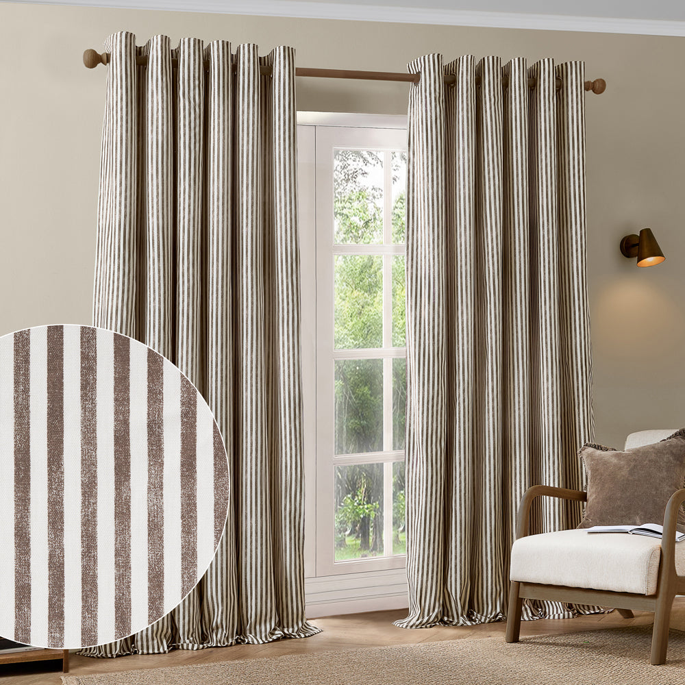 Striped Brown Curtains - Hebden 100% Cotton Blackout Eyelet Curtains Chocolate Yard