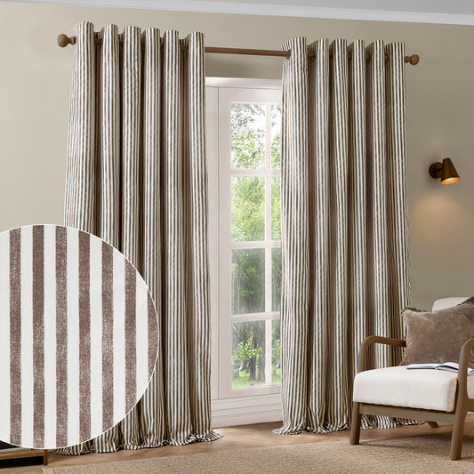 Striped Brown Curtains - Hebden 100% Cotton Blackout Eyelet Curtains Chocolate Yard