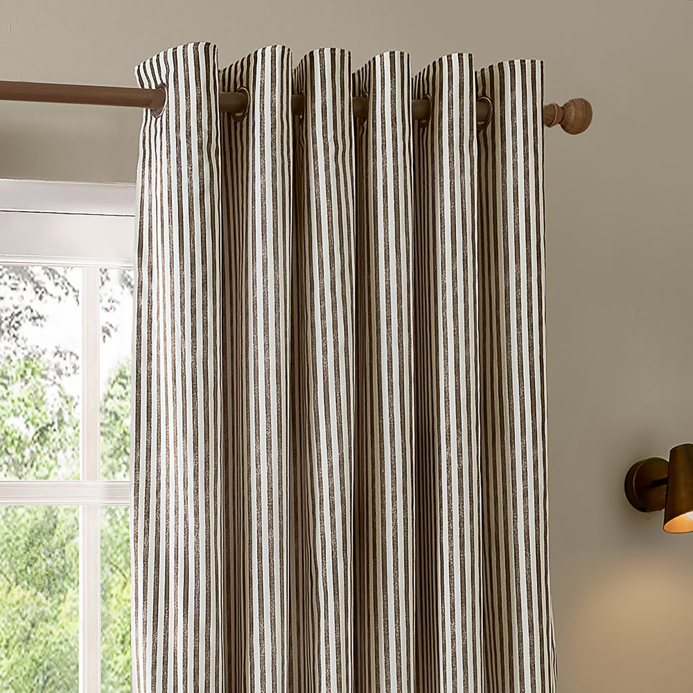 Striped Brown Curtains - Hebden 100% Cotton Blackout Eyelet Curtains Chocolate Yard