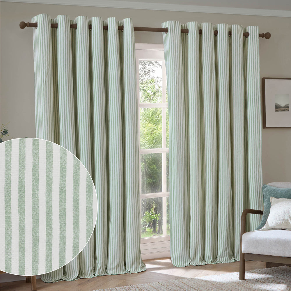 Striped Green Curtains - Hebden 100% Cotton Blackout Eyelet Curtains Eucalyptus Yard