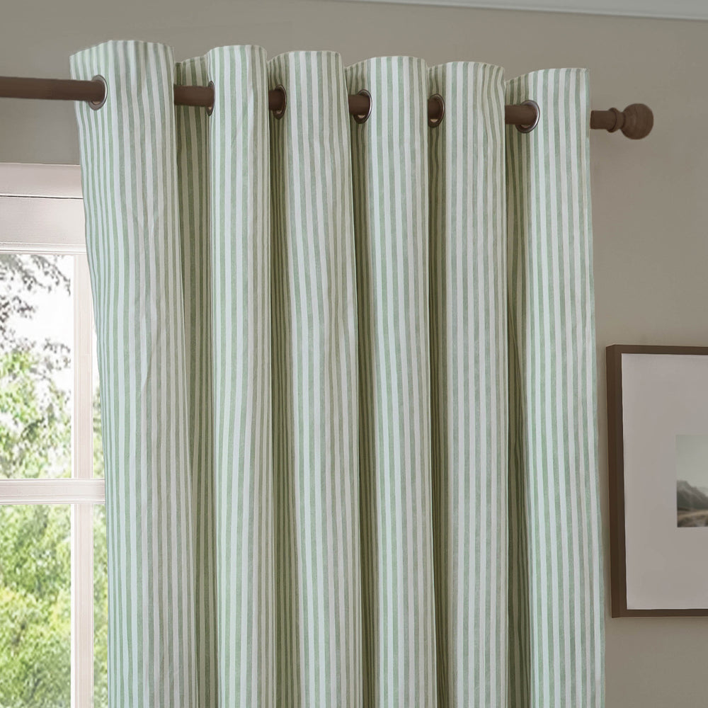 Striped Green Curtains - Hebden 100% Cotton Blackout Eyelet Curtains Eucalyptus Yard