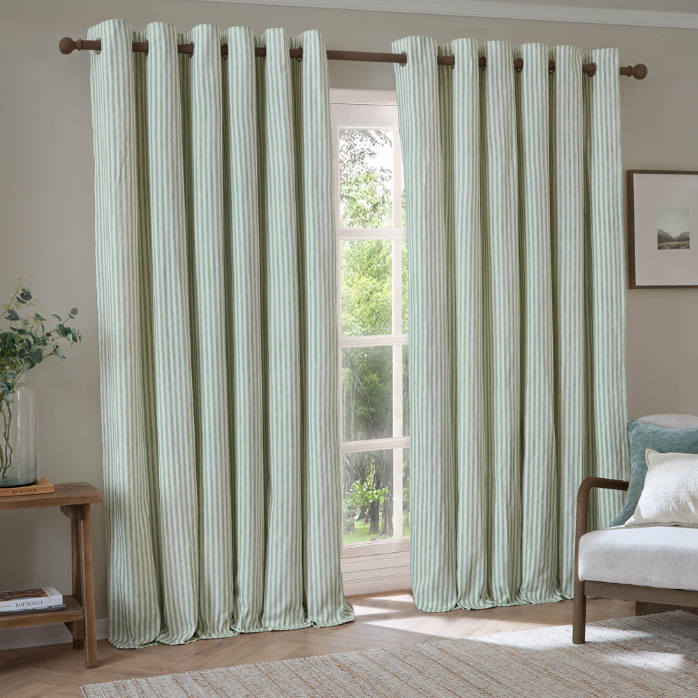 Striped Green Curtains - Hebden 100% Cotton Blackout Eyelet Curtains Eucalyptus Yard