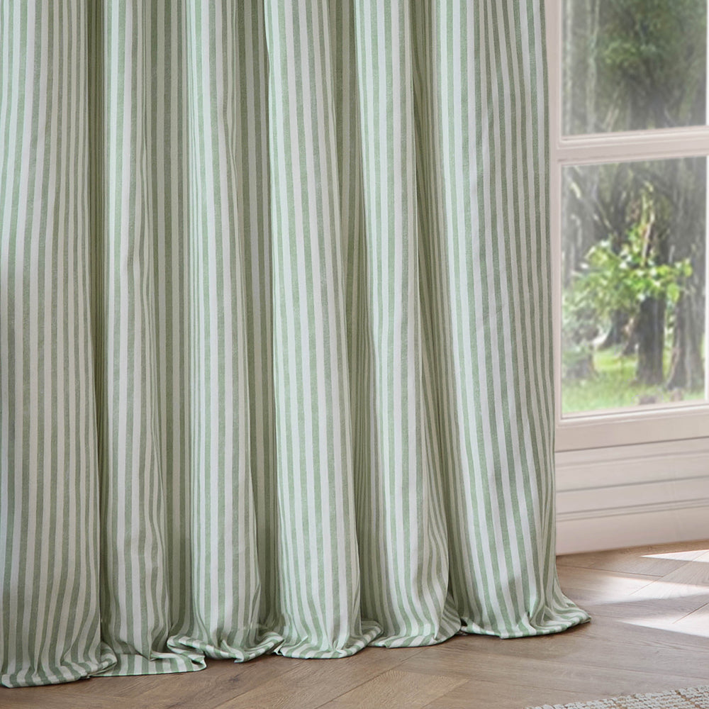 Striped Green Curtains - Hebden 100% Cotton Blackout Eyelet Curtains Eucalyptus Yard