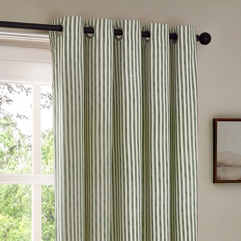 Striped Green Curtains - Hebden 100% Cotton Blackout Eyelet Curtains Forest Yard