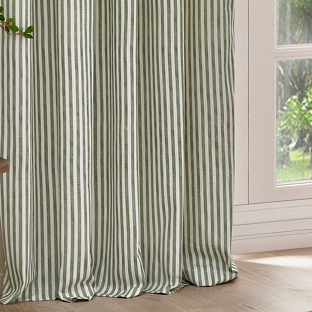 Striped Green Curtains - Hebden 100% Cotton Blackout Eyelet Curtains Forest Yard