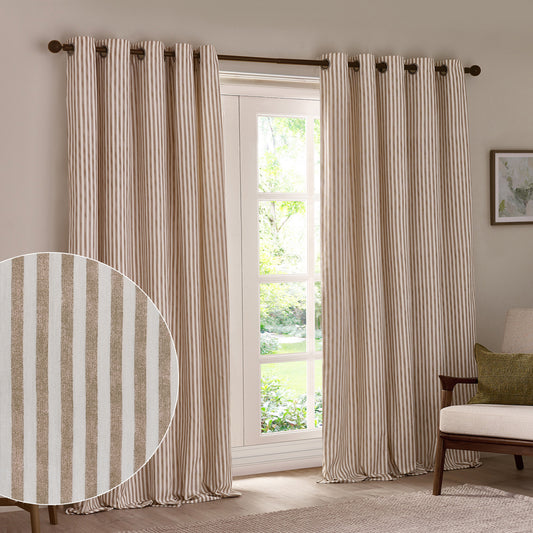 Striped Beige Curtains - Hebden 100% Cotton Blackout Eyelet Curtains Natural Yard