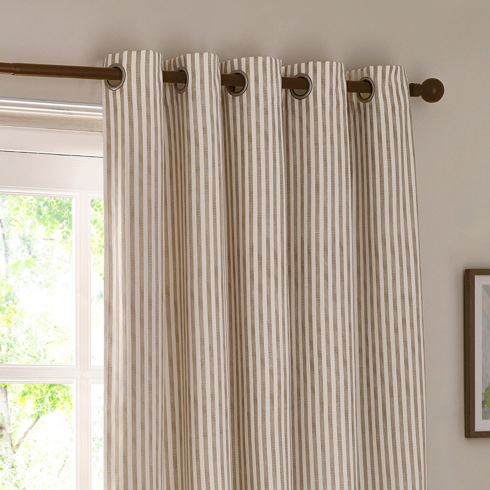Striped Beige Curtains - Hebden 100% Cotton Blackout Eyelet Curtains Natural Yard