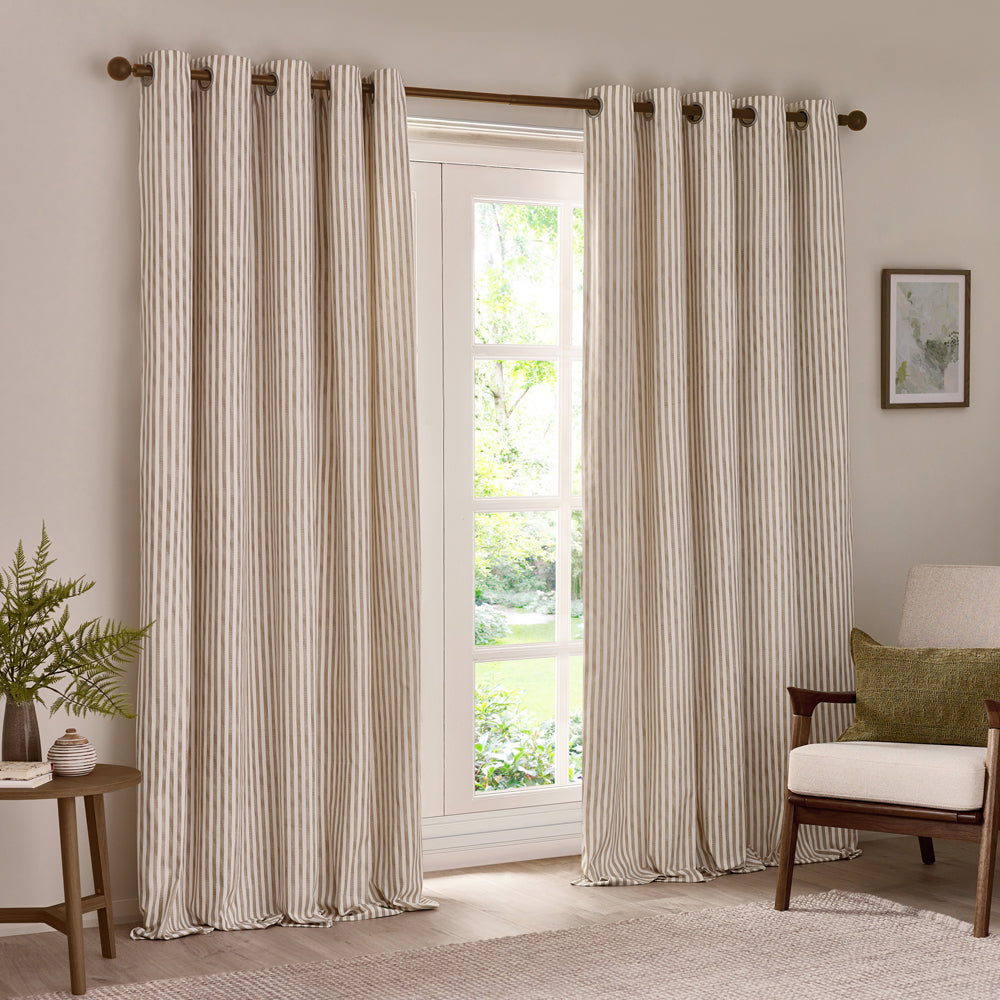 Striped Beige Curtains - Hebden 100% Cotton Blackout Eyelet Curtains Natural Yard