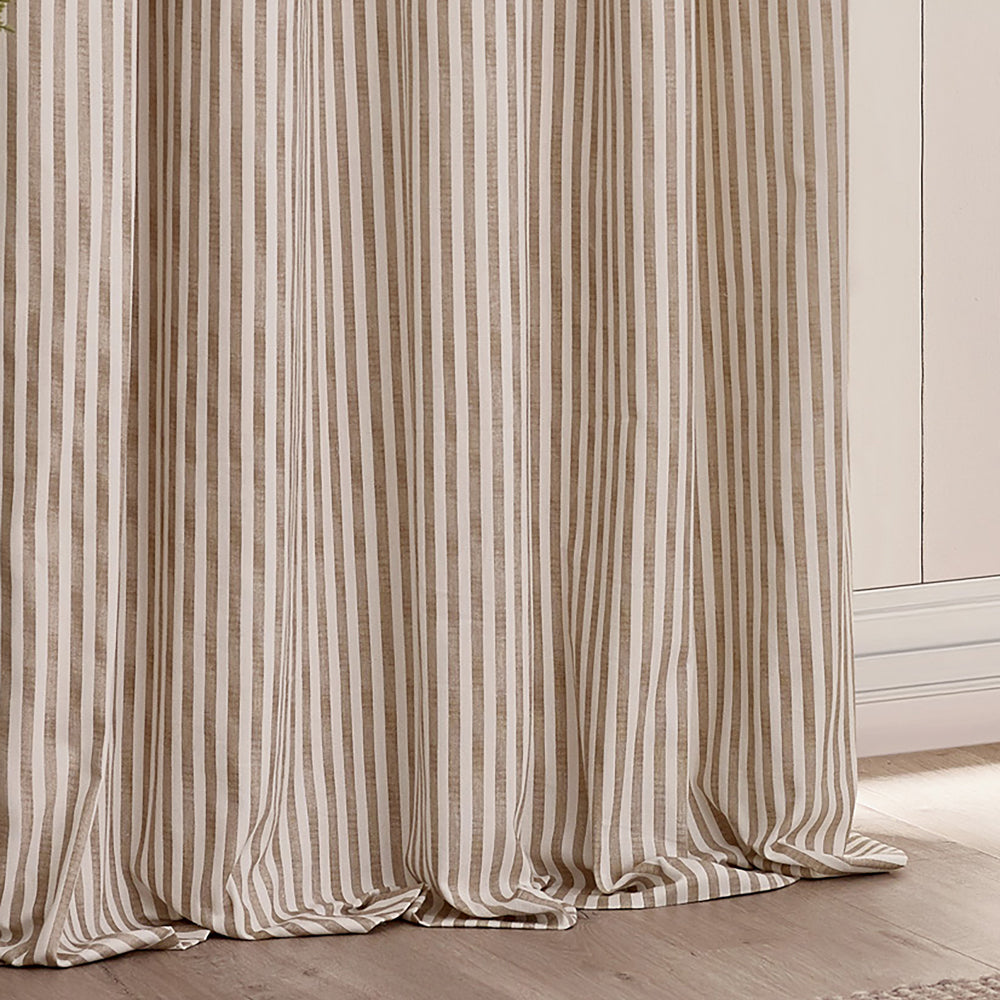 Striped Beige Curtains - Hebden 100% Cotton Blackout Eyelet Curtains Natural Yard