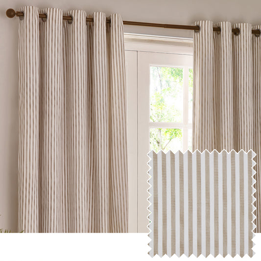 Striped Beige Curtains - Hebden 100% Cotton Blackout Eyelet Curtains Natural Yard
