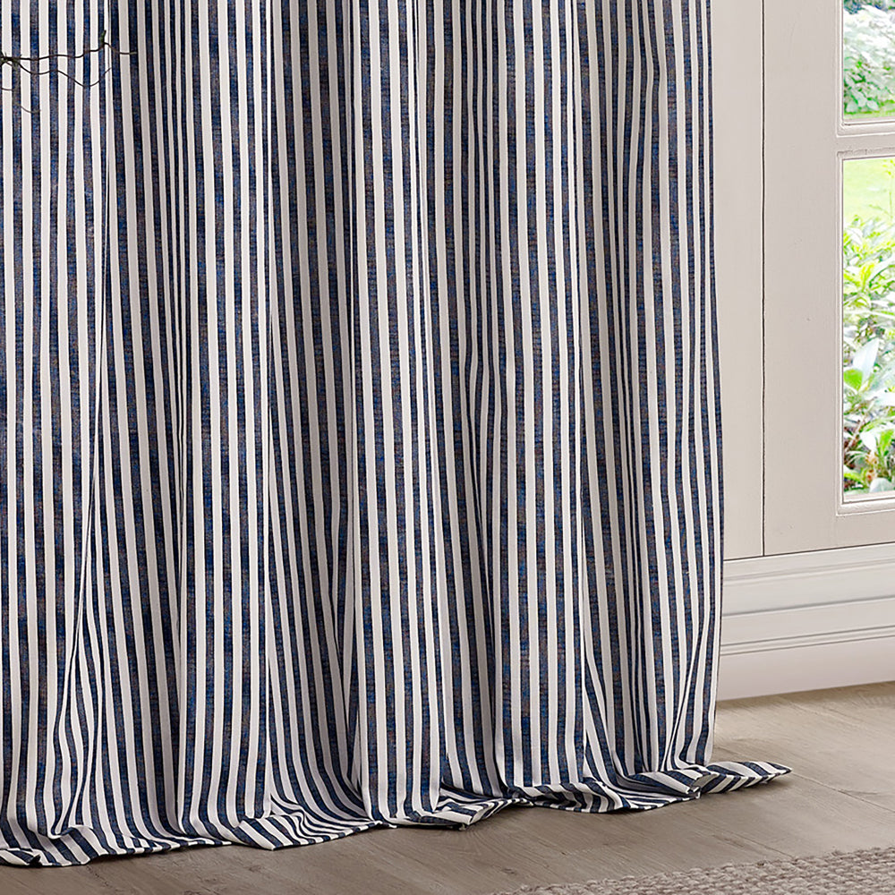 Striped Blue Curtains - Hebden 100% Cotton Blackout Eyelet Curtains Navy Yard
