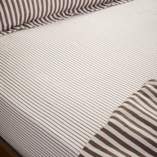 Striped Brown Bedding - Hebden 100% Cotton Narrow Stripe Fitted Sheet Espresso Brown Yard