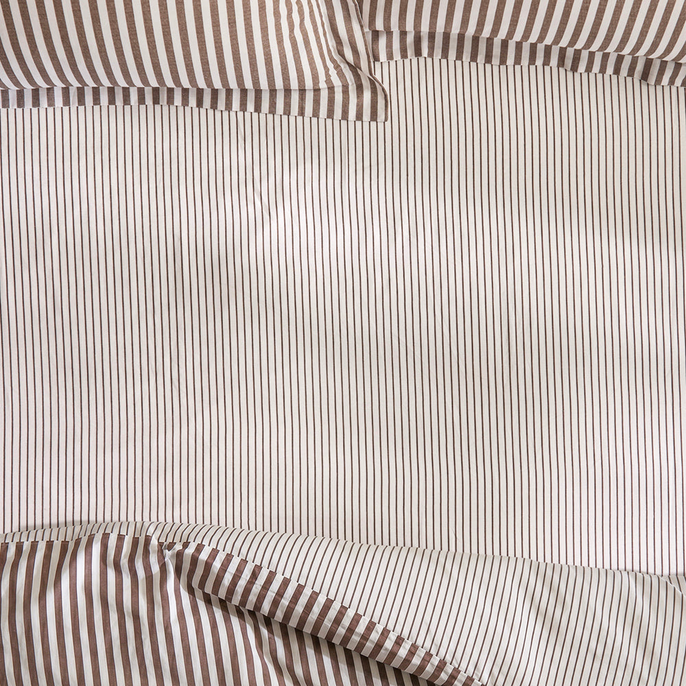 Striped Brown Bedding - Hebden 100% Cotton Narrow Stripe Fitted Sheet Espresso Brown Yard