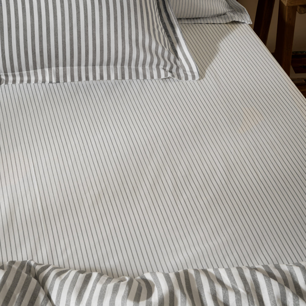 Striped Grey Bedding - Hebden 100% Cotton Narrow Stripe Fitted Bed Sheet Grey Yard