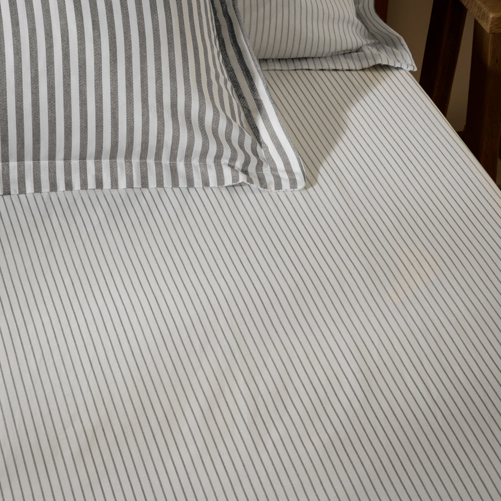 Striped Grey Bedding - Hebden 100% Cotton Narrow Stripe Fitted Bed Sheet Grey Yard