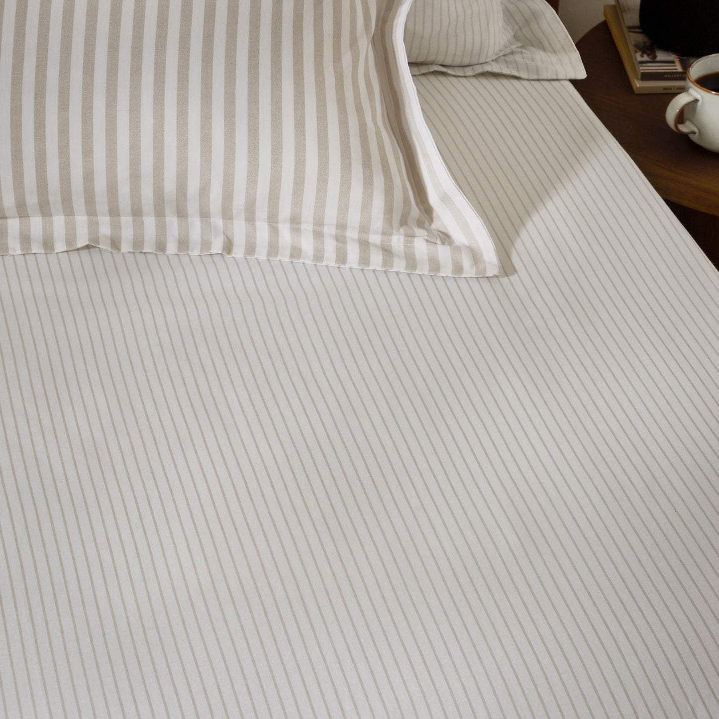 Striped Cream Bedding - Hebden 100% Cotton Narrow Stripe Fitted Bed Sheet Natural Yard