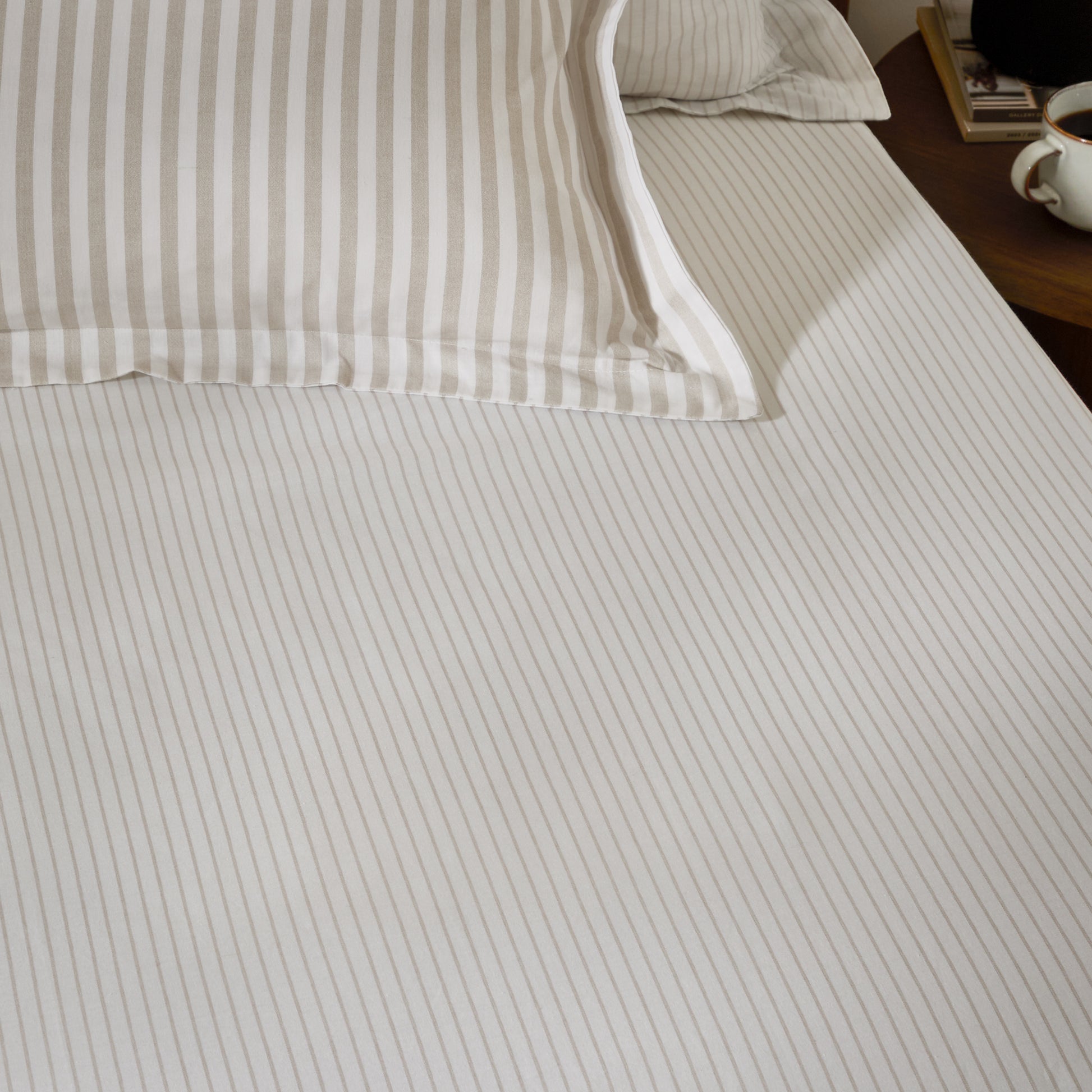 Striped Cream Bedding - Hebden 100% Cotton Narrow Stripe Fitted Bed Sheet Natural Yard