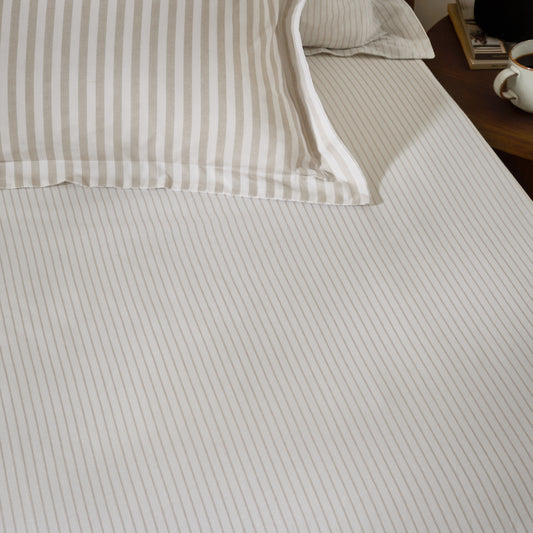 Striped Cream Bedding - Hebden 100% Cotton Narrow Stripe Fitted Bed Sheet Natural Yard