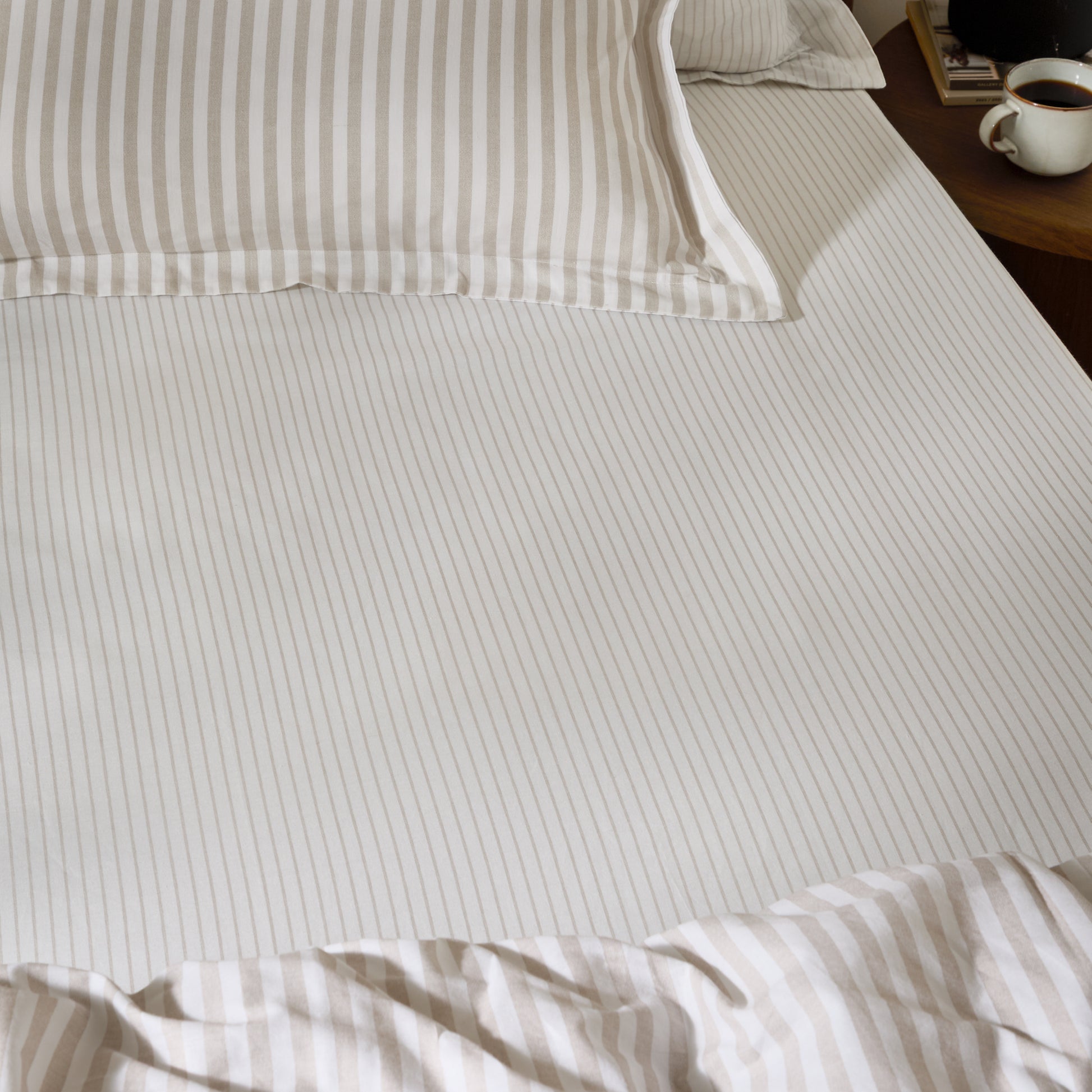 Striped Cream Bedding - Hebden 100% Cotton Narrow Stripe Fitted Bed Sheet Natural Yard