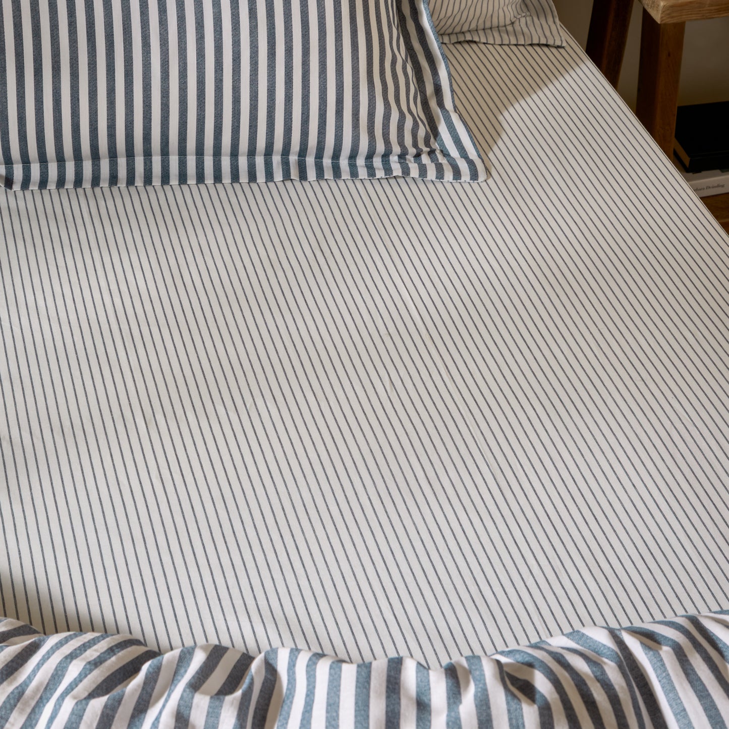 Striped Blue Bedding - Hebden 100% Cotton Narrow Stripe Fitted Bed Sheet Navy Yard