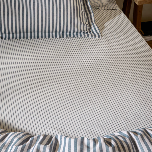Striped Blue Bedding - Hebden 100% Cotton Narrow Stripe Fitted Bed Sheet Navy Yard