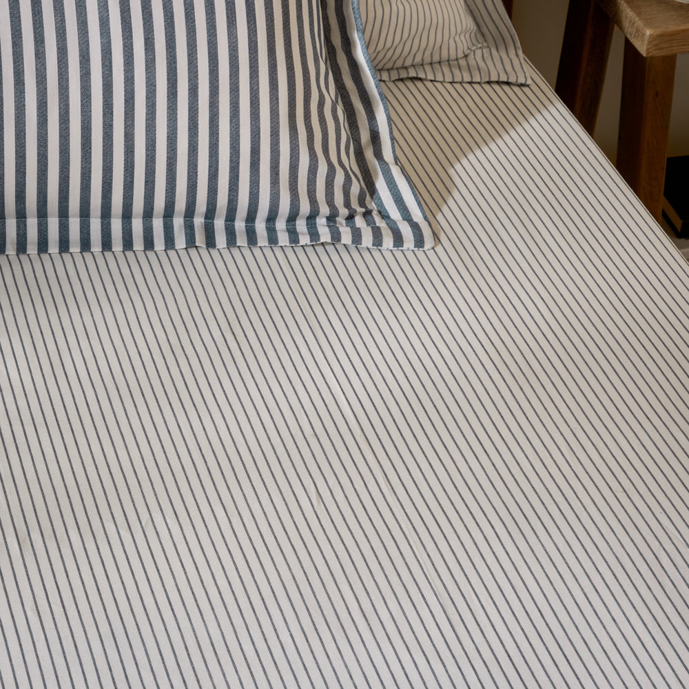 Striped Blue Bedding - Hebden 100% Cotton Narrow Stripe Fitted Bed Sheet Navy Yard