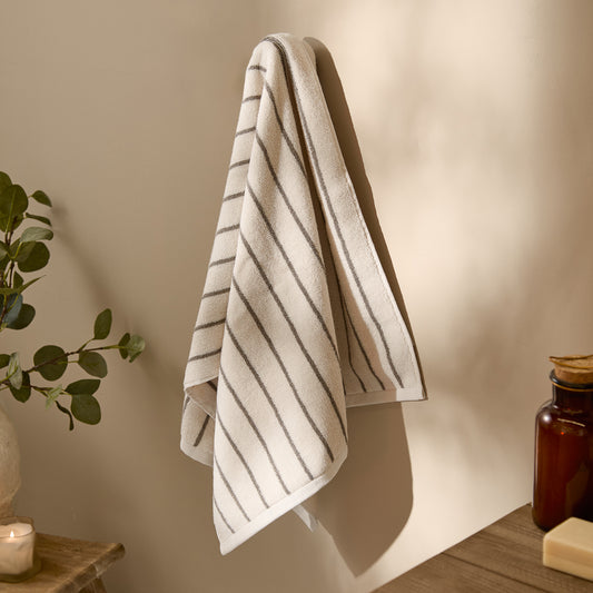 Striped Brown Bathroom - Hebden Narrow Stripe 100% Cotton Towels Mole Yard