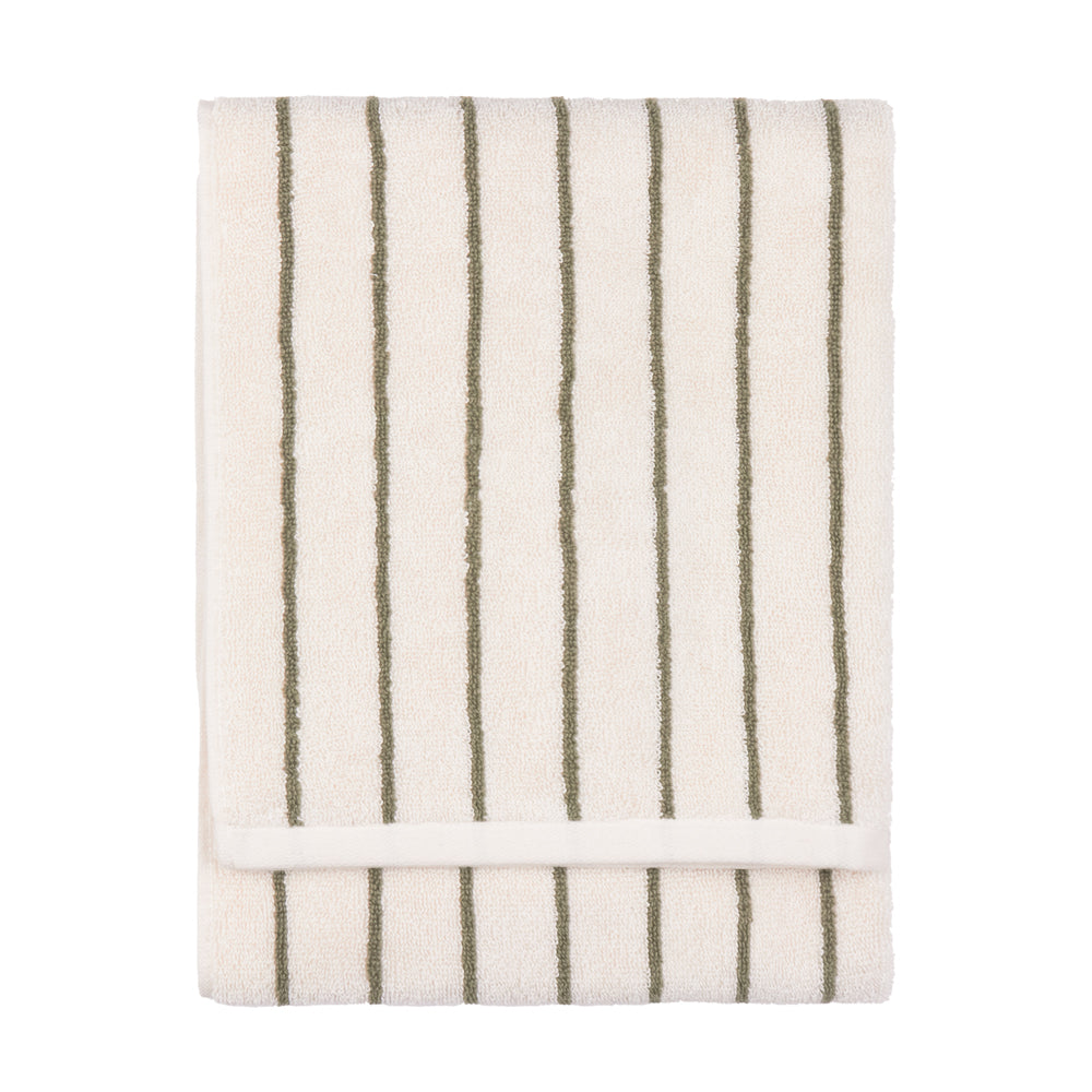 Striped Green Bathroom - Hebden Narrow Stripe 100% Cotton Towels Olive Yard
