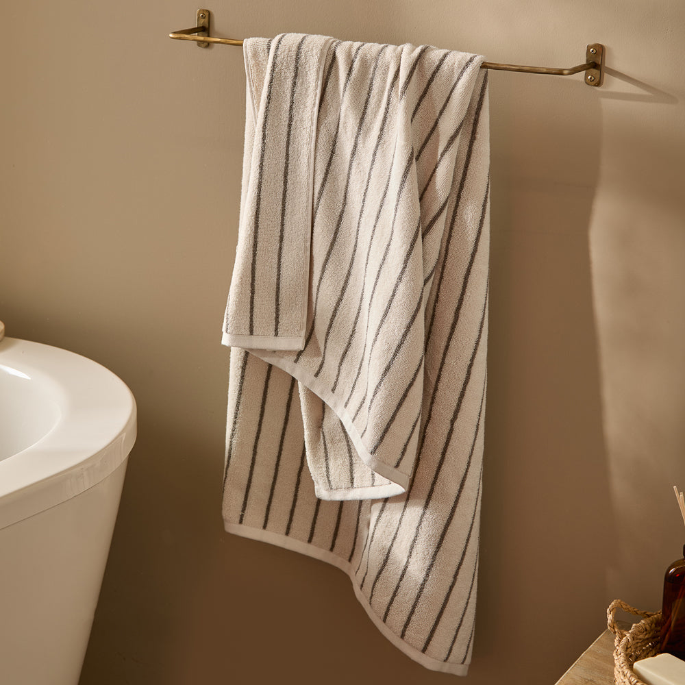 Striped Brown Bathroom - Hebden Narrow Stripe 100% Cotton Towels Mole Yard