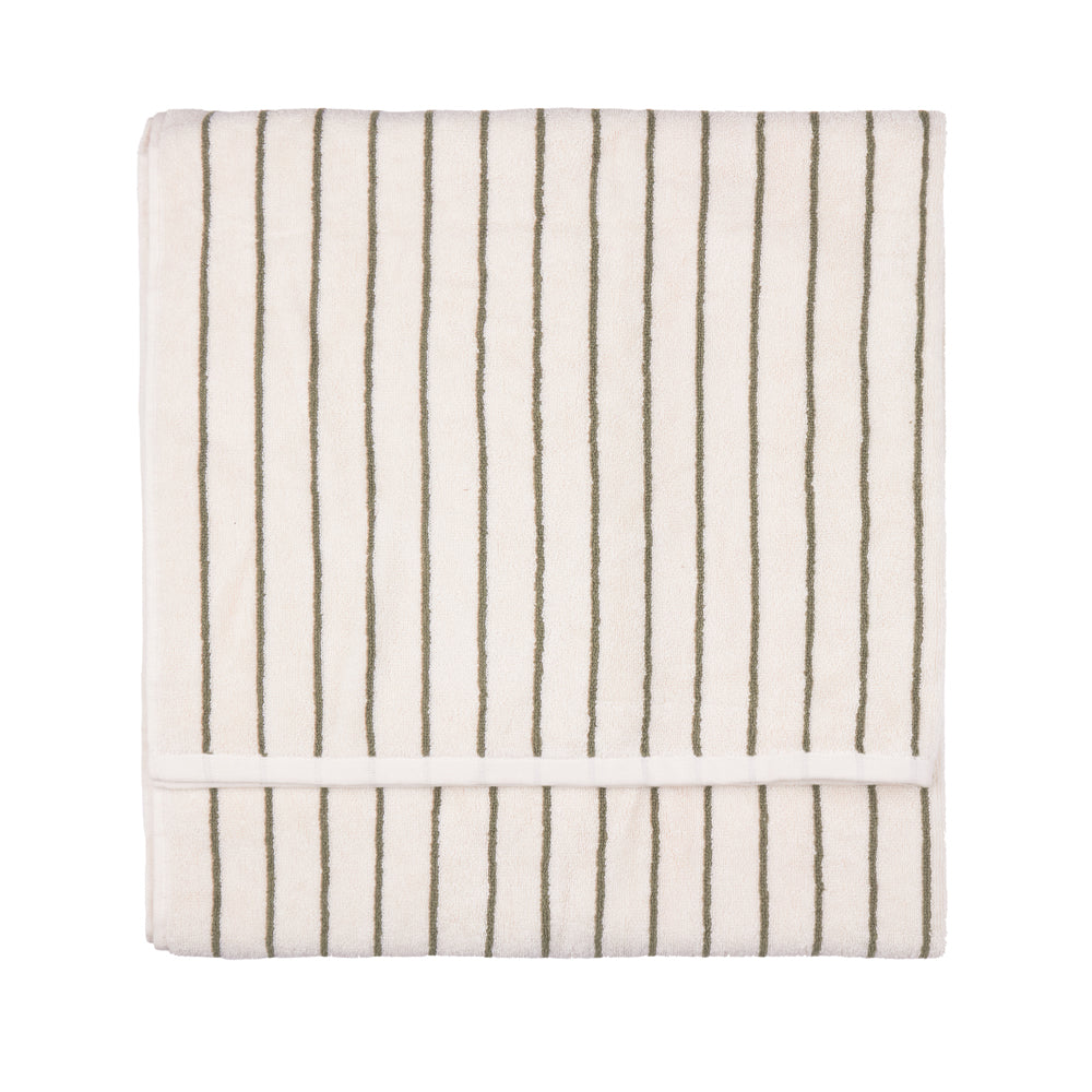 Striped Green Bathroom - Hebden Narrow Stripe 100% Cotton Towels Olive Yard