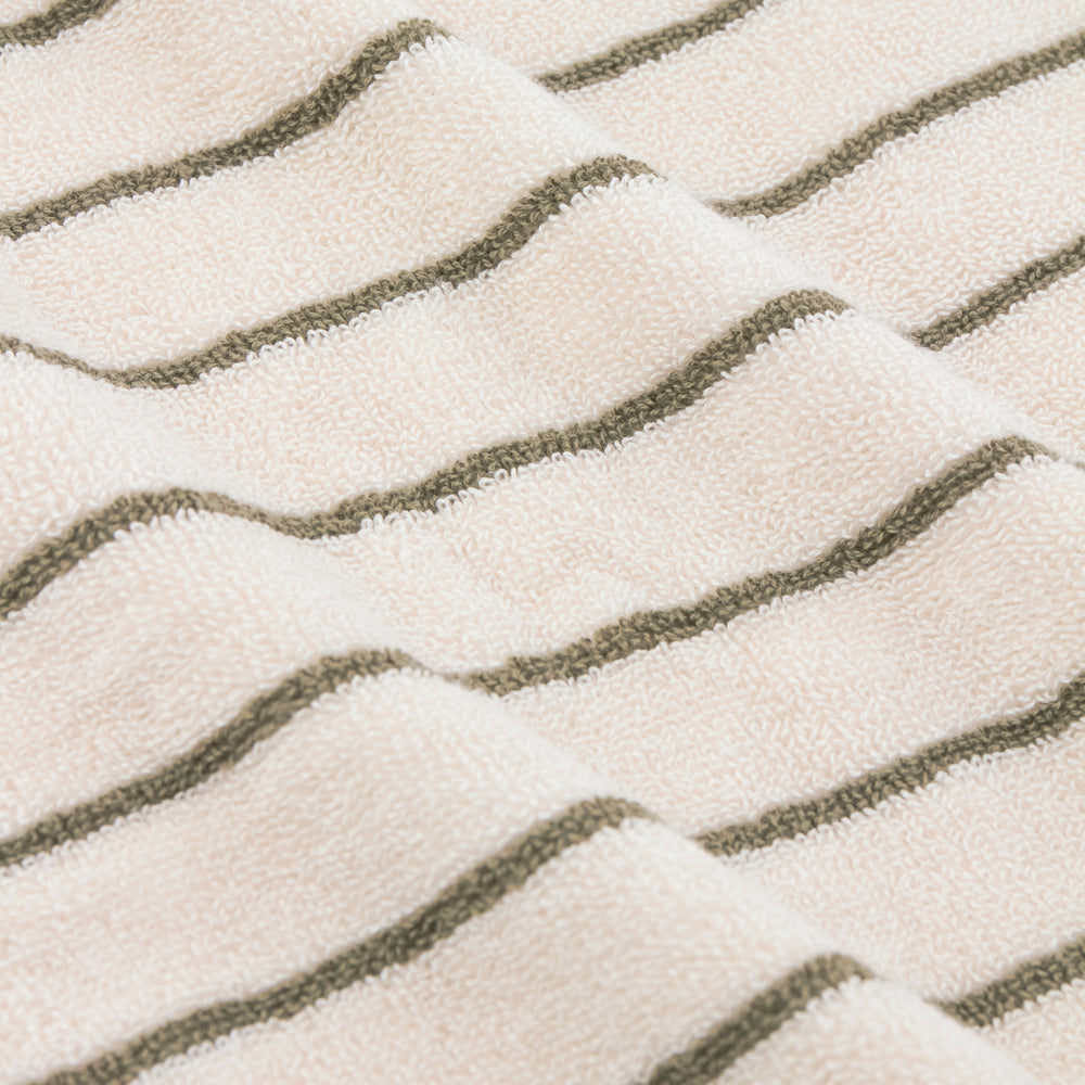 Striped Green Bathroom - Hebden Narrow Stripe 100% Cotton Towels Olive Yard