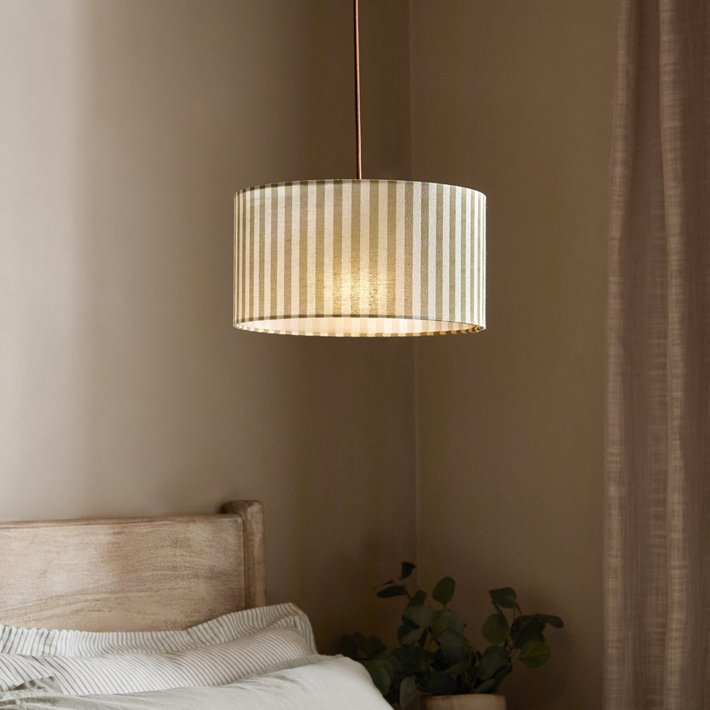 Striped Green Lighting - Hebden Outer Stripe Lamp Shade Olive Yard