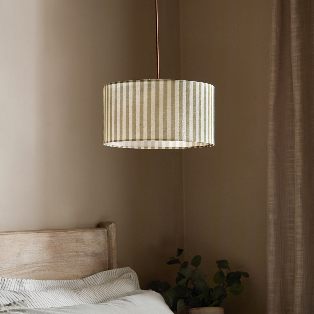 Striped Green Lighting - Hebden Outer Stripe Lamp Shade Olive Yard