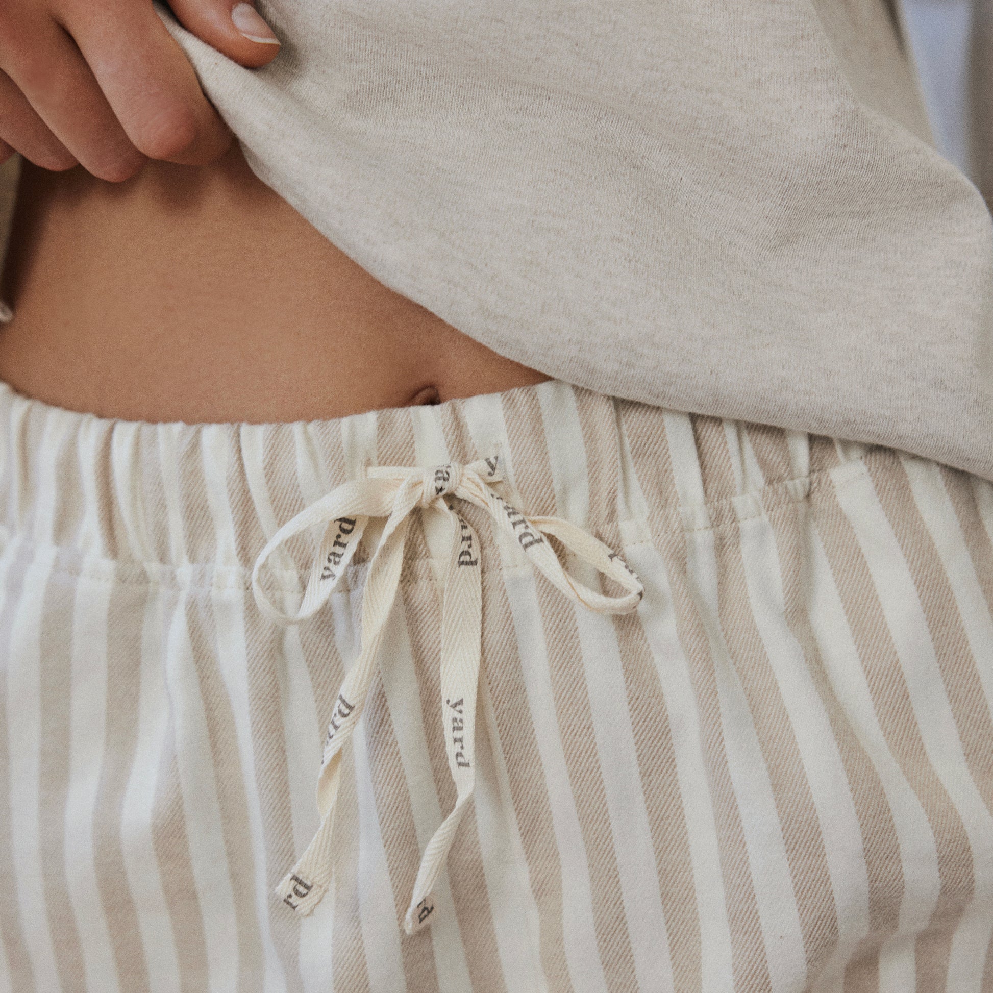 Striped Beige Ladies Nightwear - Hebden Stripe Cotton Short Pyjama Set Natural Yard