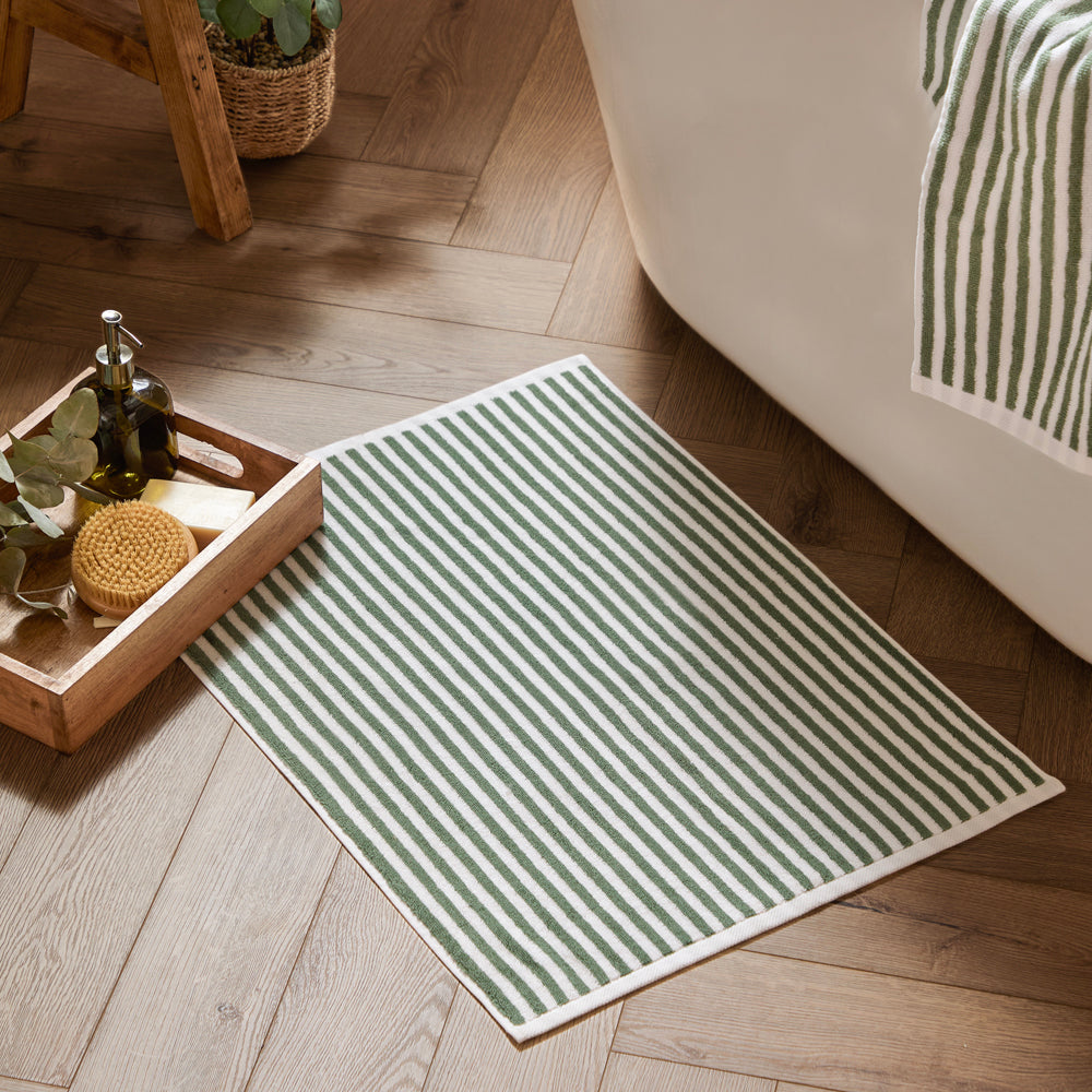Striped Green Bathroom - Hebden Striped Cotton Bath Mat Forest Yard