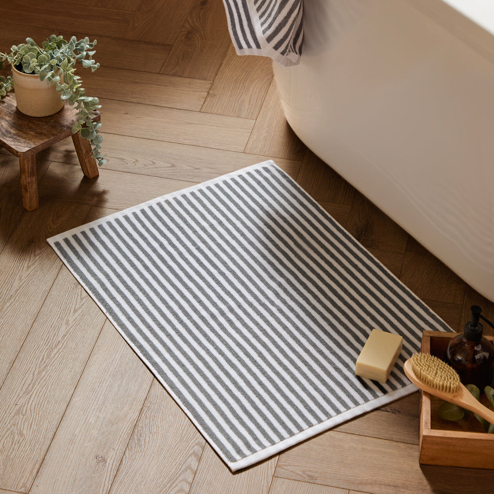 Striped Grey Bathroom - Hebden Striped Cotton Bath Mat Grey Yard