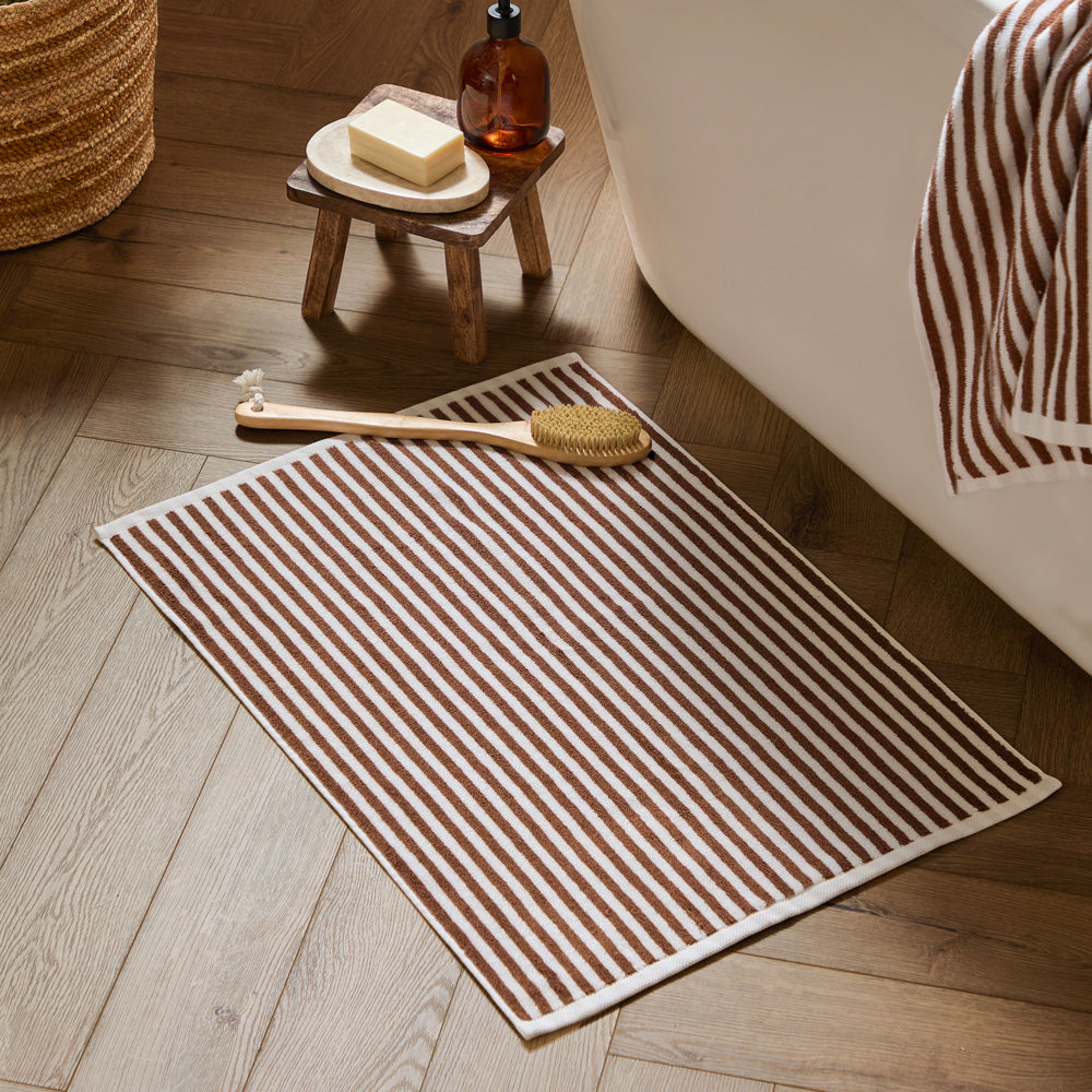 Striped Brown Bathroom - Hebden Striped Cotton Bath Mat Pecan Yard