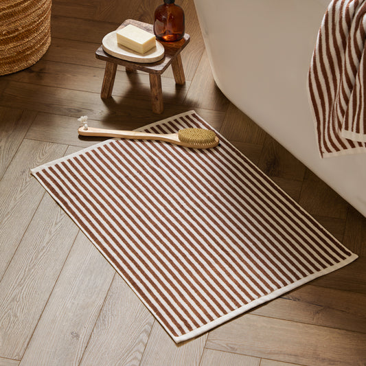 Striped Brown Bathroom - Hebden Striped Cotton Bath Mat Pecan Yard