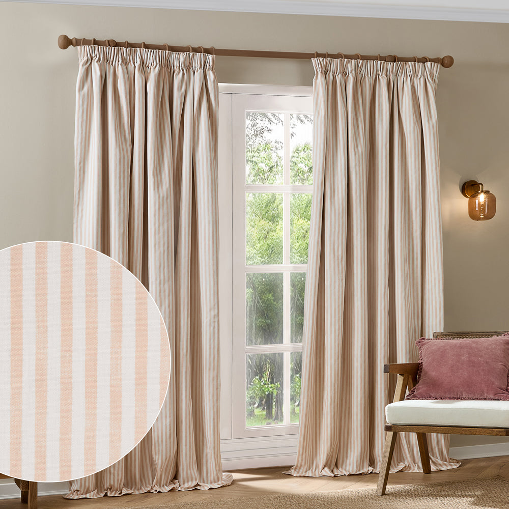Striped Pink Curtains - Hebden Striped 100% Cotton Lined Pencil Pleat Curtains Blush Yard
