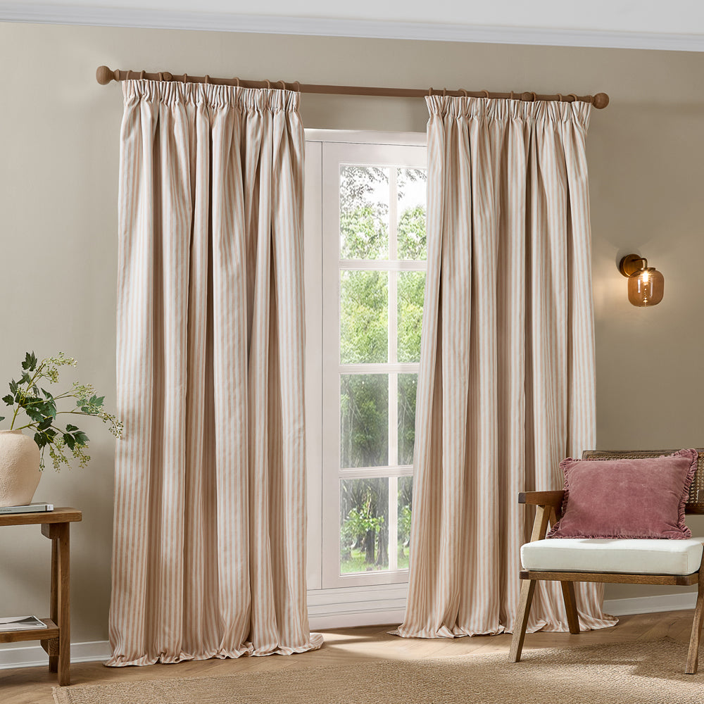 Striped Pink Curtains - Hebden Striped 100% Cotton Lined Pencil Pleat Curtains Blush Yard