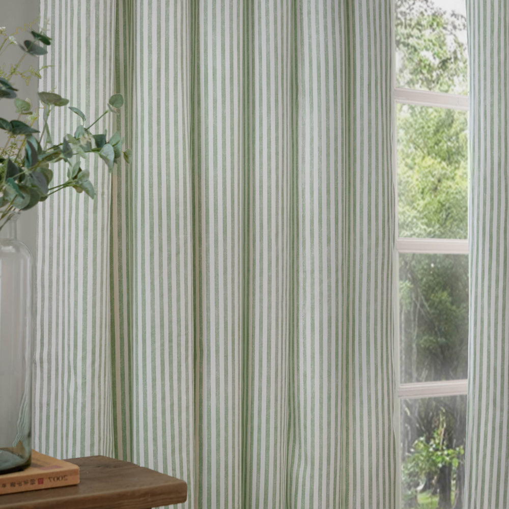 Striped Green Curtains - Hebden Striped 100% Cotton Lined Pencil Pleat Curtains Eucalyptus Yard
